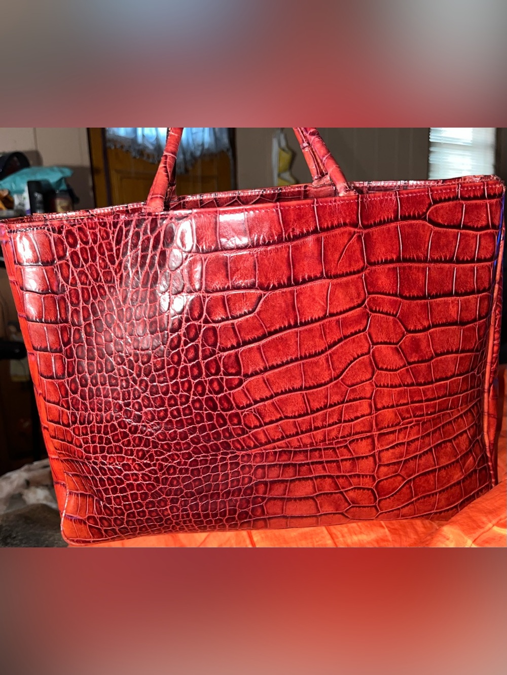 Furla Red Croc-Embossed Tote Bag With Detachable Shoulder Strap